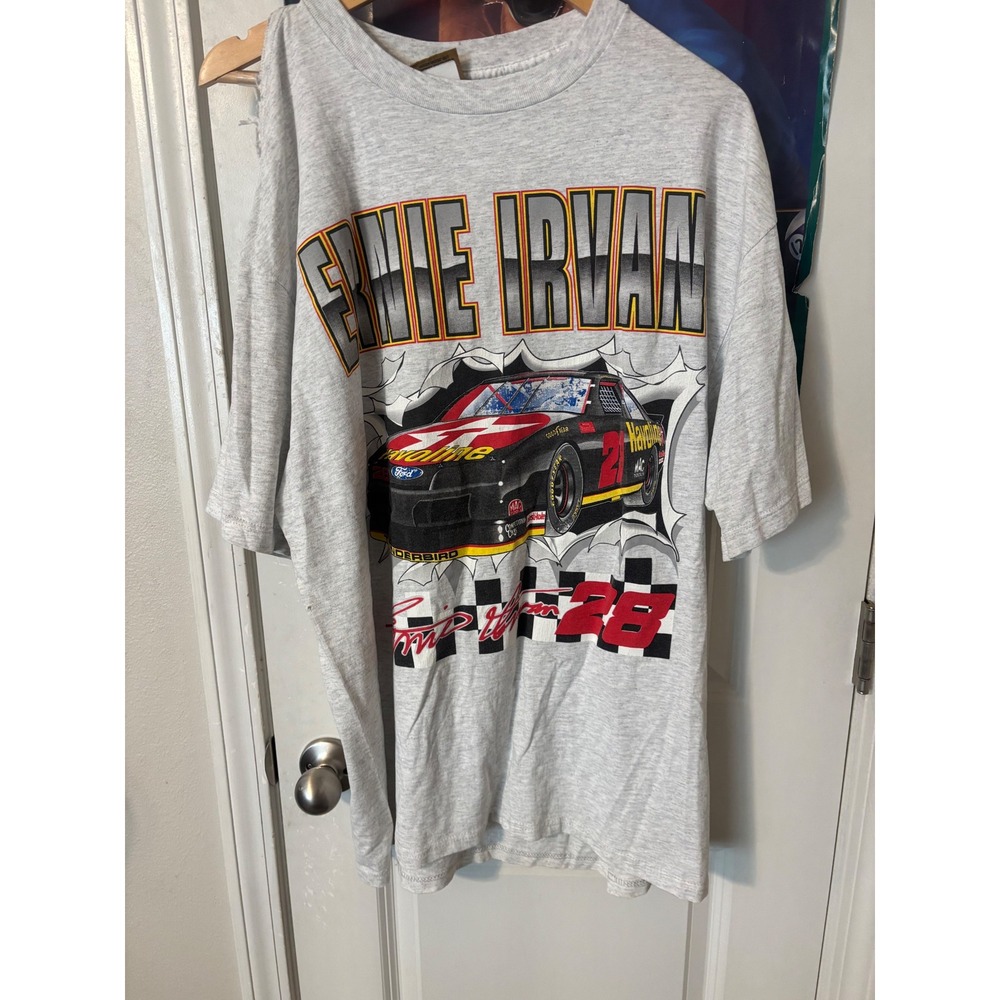 Vintage Nutmeg Ernie Irvan 28 Havoline NASCAR T-Shirt XL Gray Thrashed USA Made